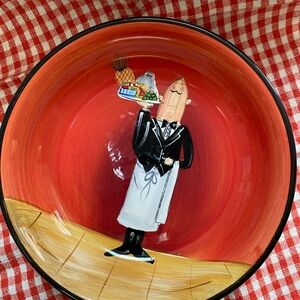 Red Ceramic Bowl with Waiter Design